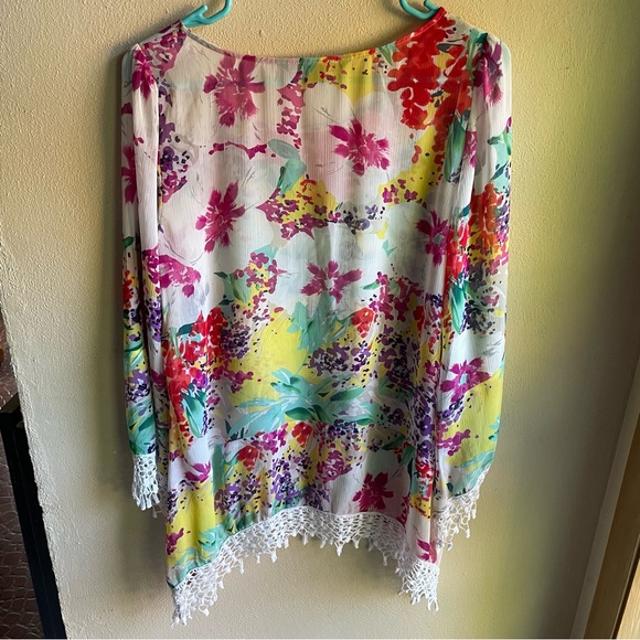 Sienna Rose Floral Bohemian Top/ Swim Cover-up. Green, Purple, Red. Size Small - Picture 7 of 10